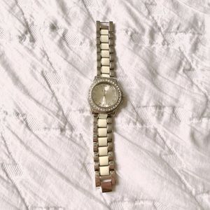 XOXO silver boyfriend watch with cream details, mother of pearl-like face